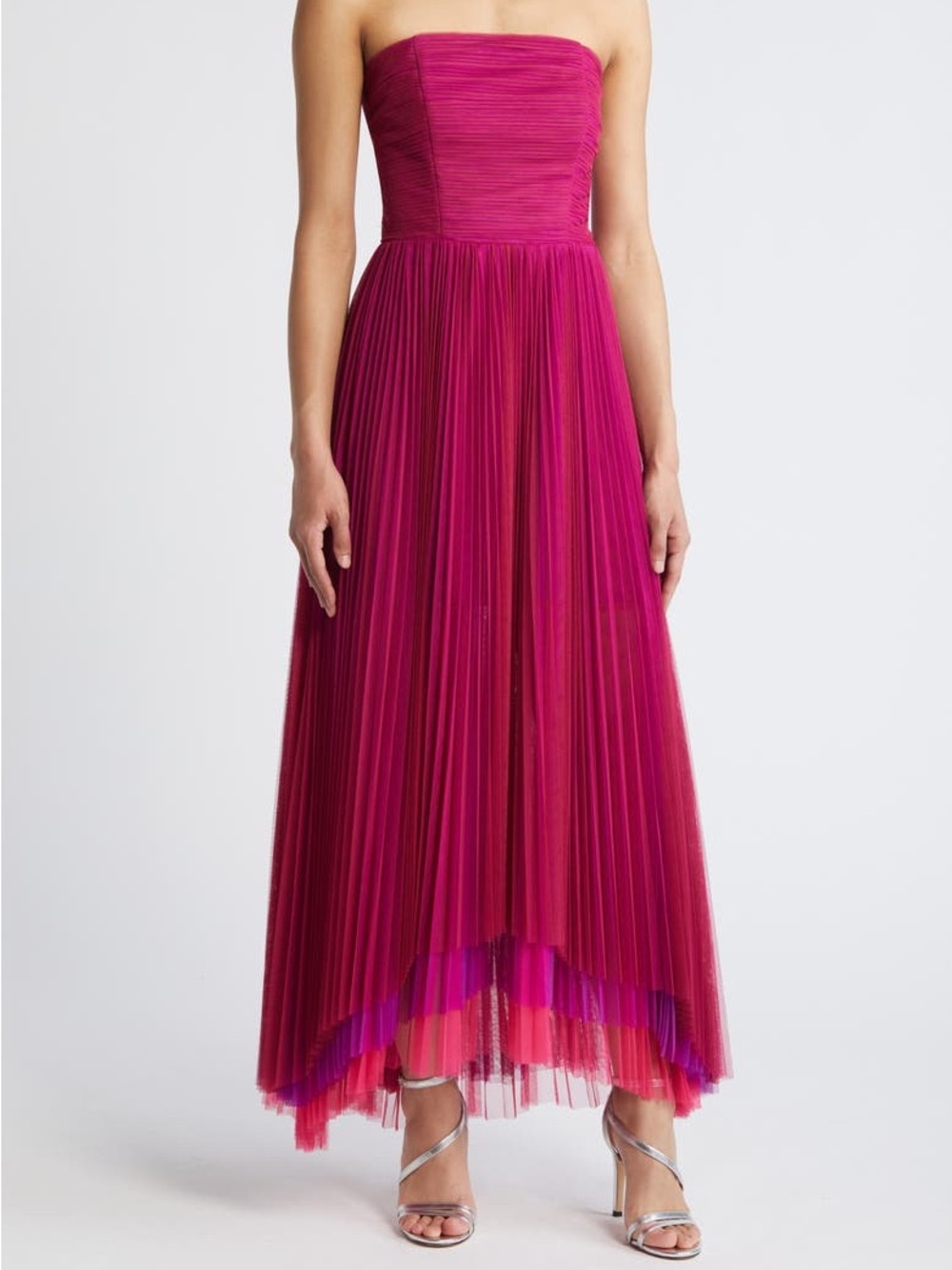 Chelsea28 M Fuchsia Pink Purple Strapless Tulle Midi Dress Formal Ballerina Prom
